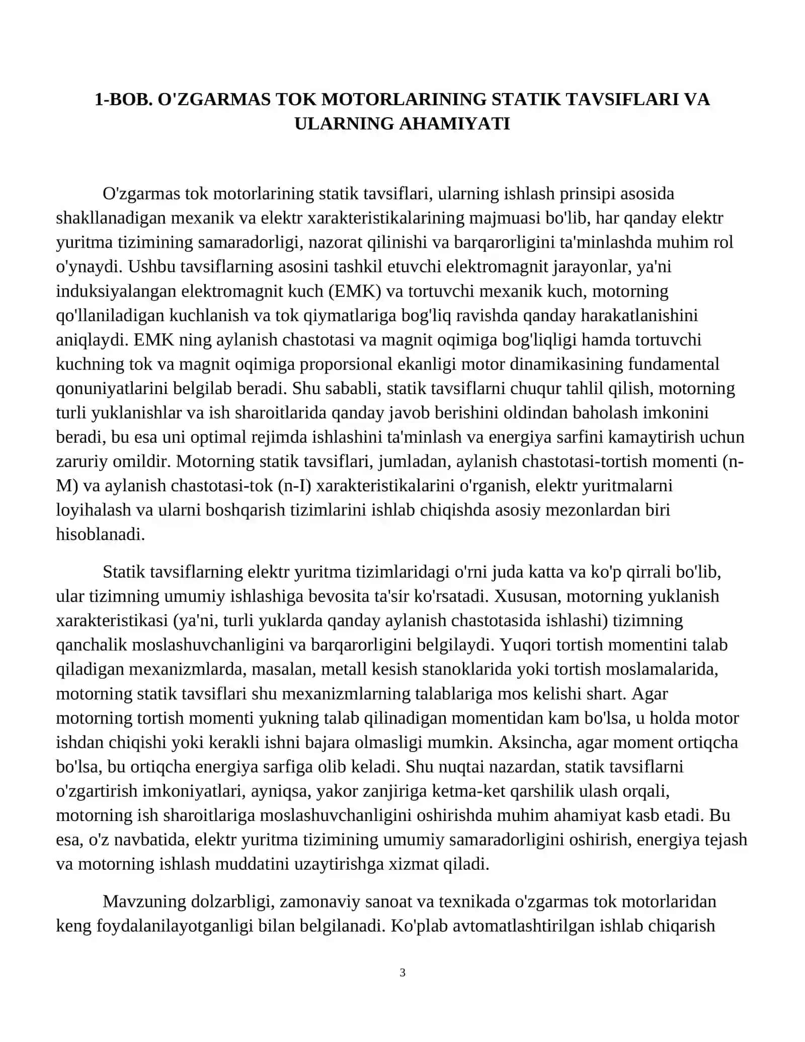 O'zgarmas tok motorlarining yakor zanjiriga ketma-ket qarshilik ulab statik tavsiflarini o'zgartirish. 4