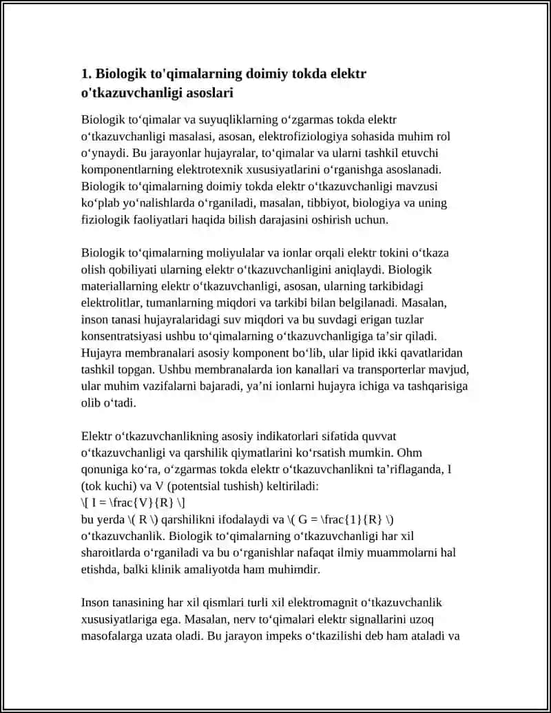BIOLOGIK TOʻQIMALAR VA SUYUQLIKLARNING OʻZGARMAS TOKDA ELEKTR OʻTKAZUVCHANLIGI. AEROIONLAR VA ULARNING DAVOLASH -PROFILAKTIK TAʼSIRI 4