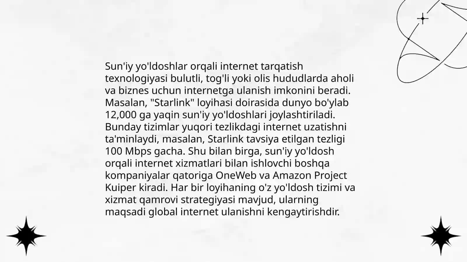 Starlink loyihasi Ilon Mask tomonidan SpaceX orqali amalga oshirilayotgan sun'iy yo'ldosh kommunikatsion tizimi 4