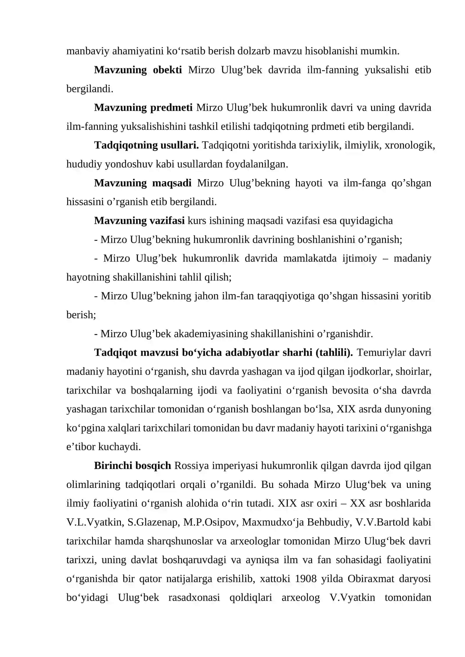 Mirzo Ulugʻbekning hayoti va faoliyati Kurs ishi 4