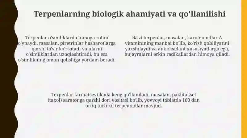 Terpenlar tuzilishi xossalari ahamiyati 4