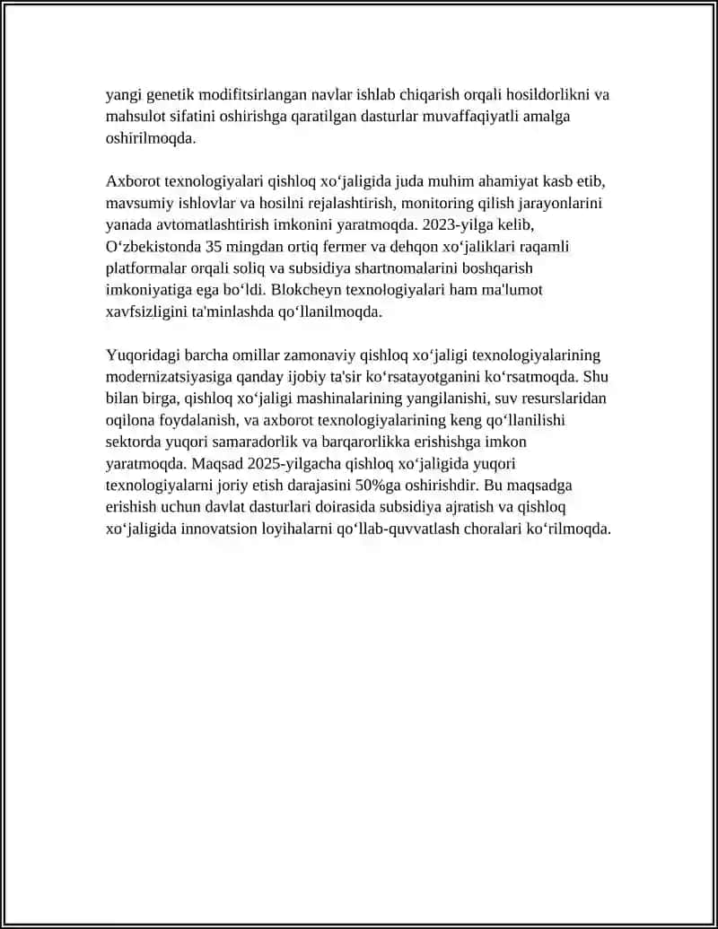 MUSTAQILLIK YILLARIDA QISHLOQ XOJALIGI VA SANOAT SOHASIDAGI OʻZGARISHLAR 4