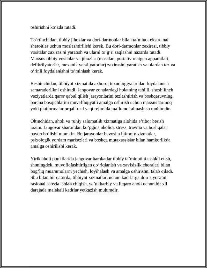 YIRIK AHOLI PUNKTLARIDAGI JANGOVAR HARAKATLAR TIBBIY TA’MINOTINI TASHKIL ETISH XUSUSIYATLARI 4