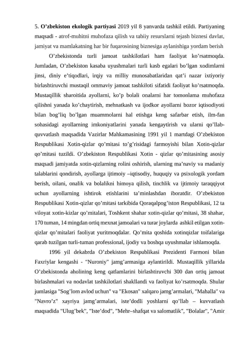 Milliy davlat boshqaruv tizimi. Mustaqil O’zbekistonda hokimiyatlar bo’linishi prinsipi. 4