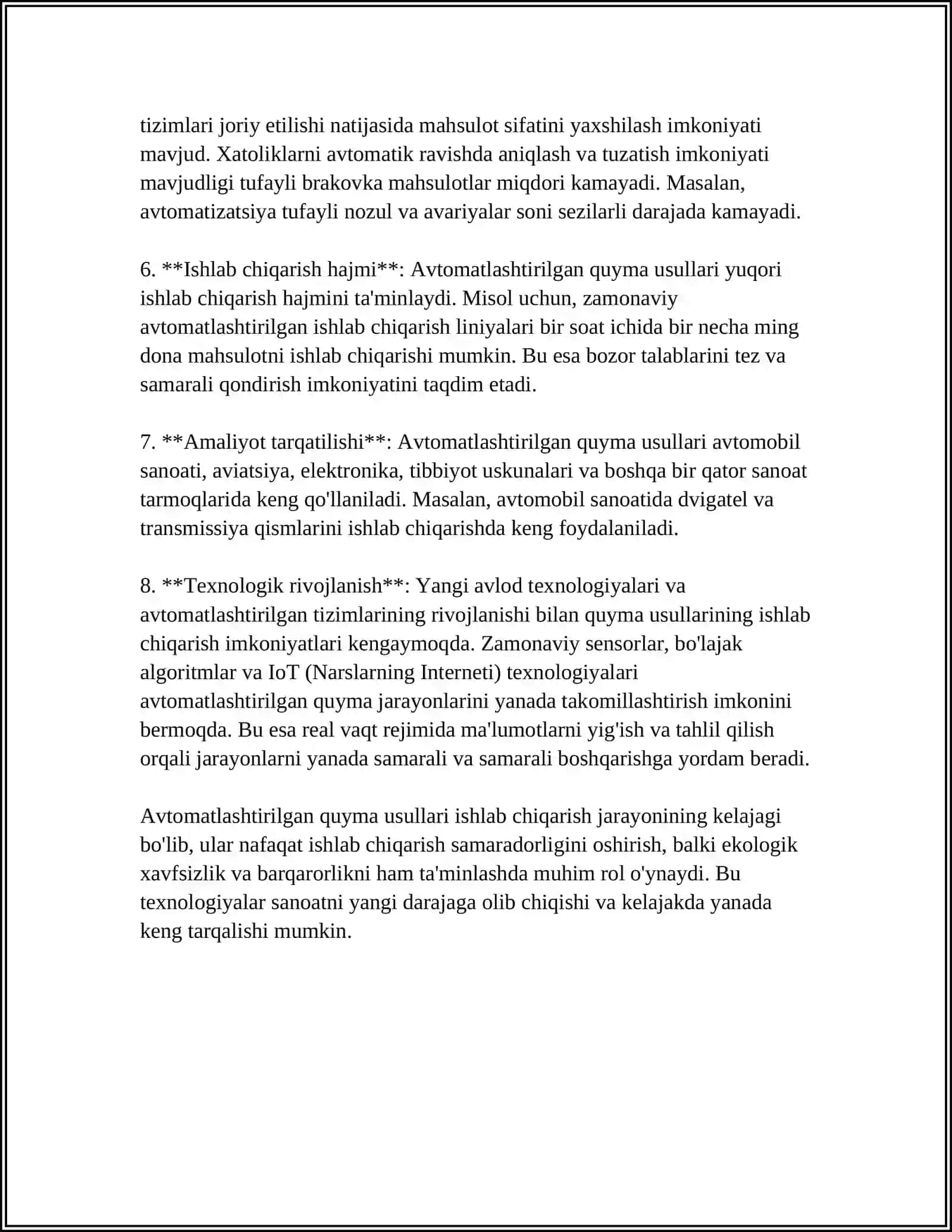 MUSTAQIL ISH Mavzu: QUYMAKORLIK USULLARINI AVZALIGLARI VA KAMCHILIKLARI 4