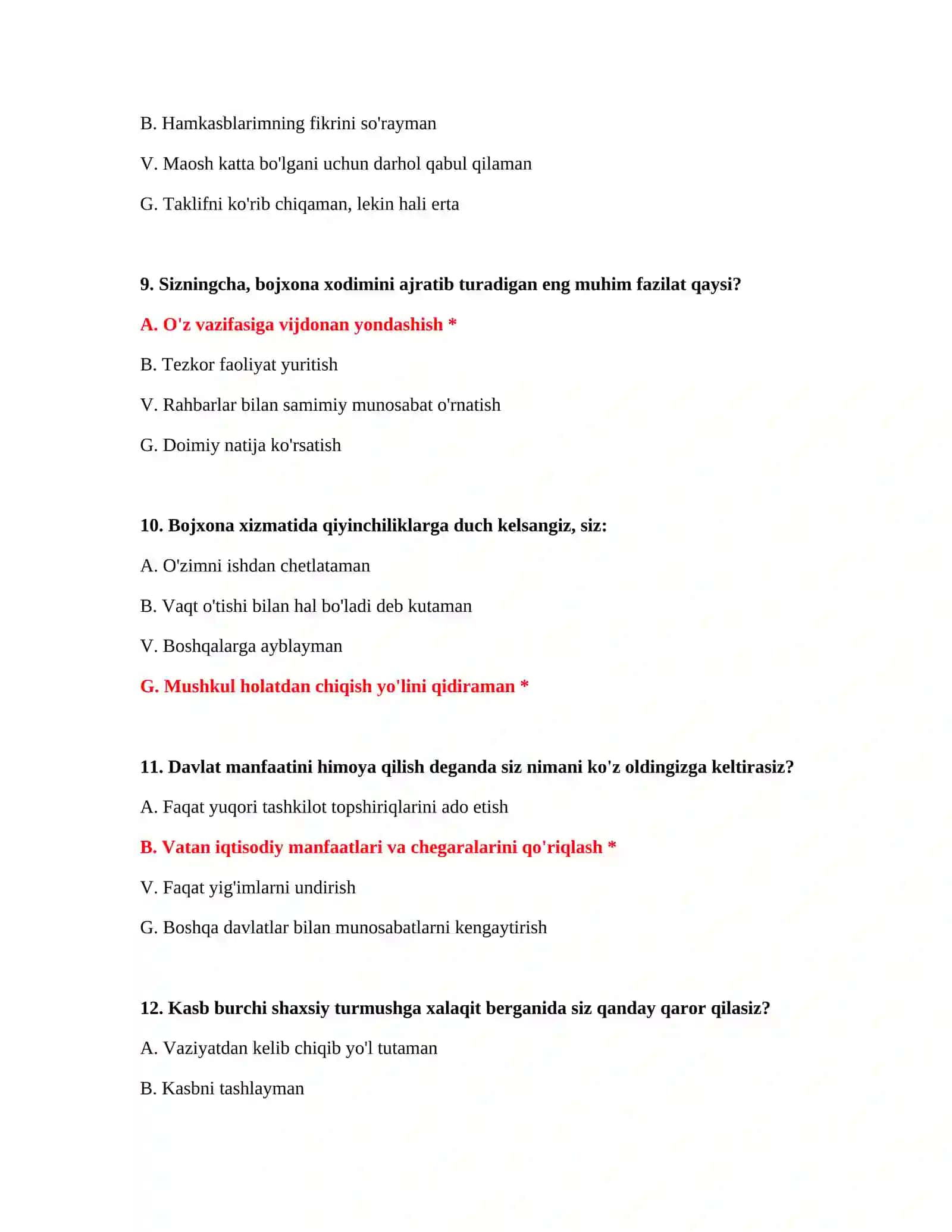 Bojxona testlari javoblari 100 ta 4