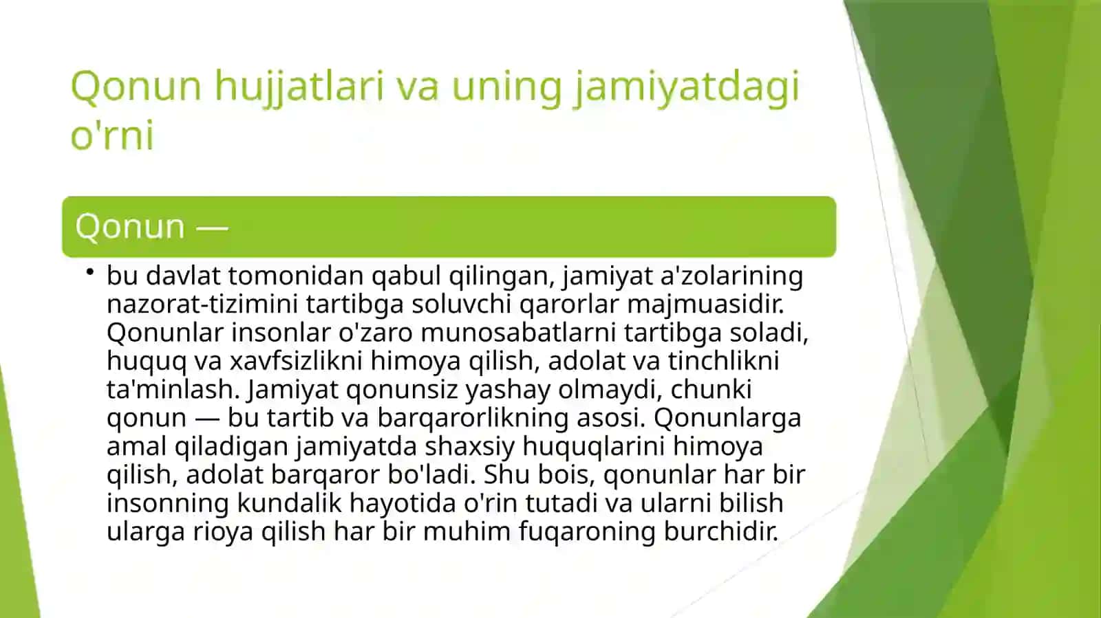 Qonunhujjatlari va uning jamiyatdagi o'rni 4