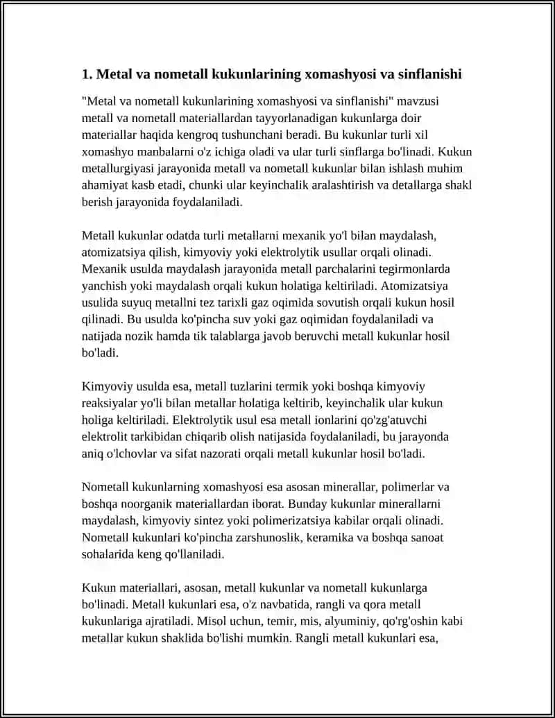 METALL VA NOMETALL MATERIALLAR KUKUNLARI ARALASHMALARIDAN DETALLAR TAYYORLASH TEXNOLOGIYASI 4