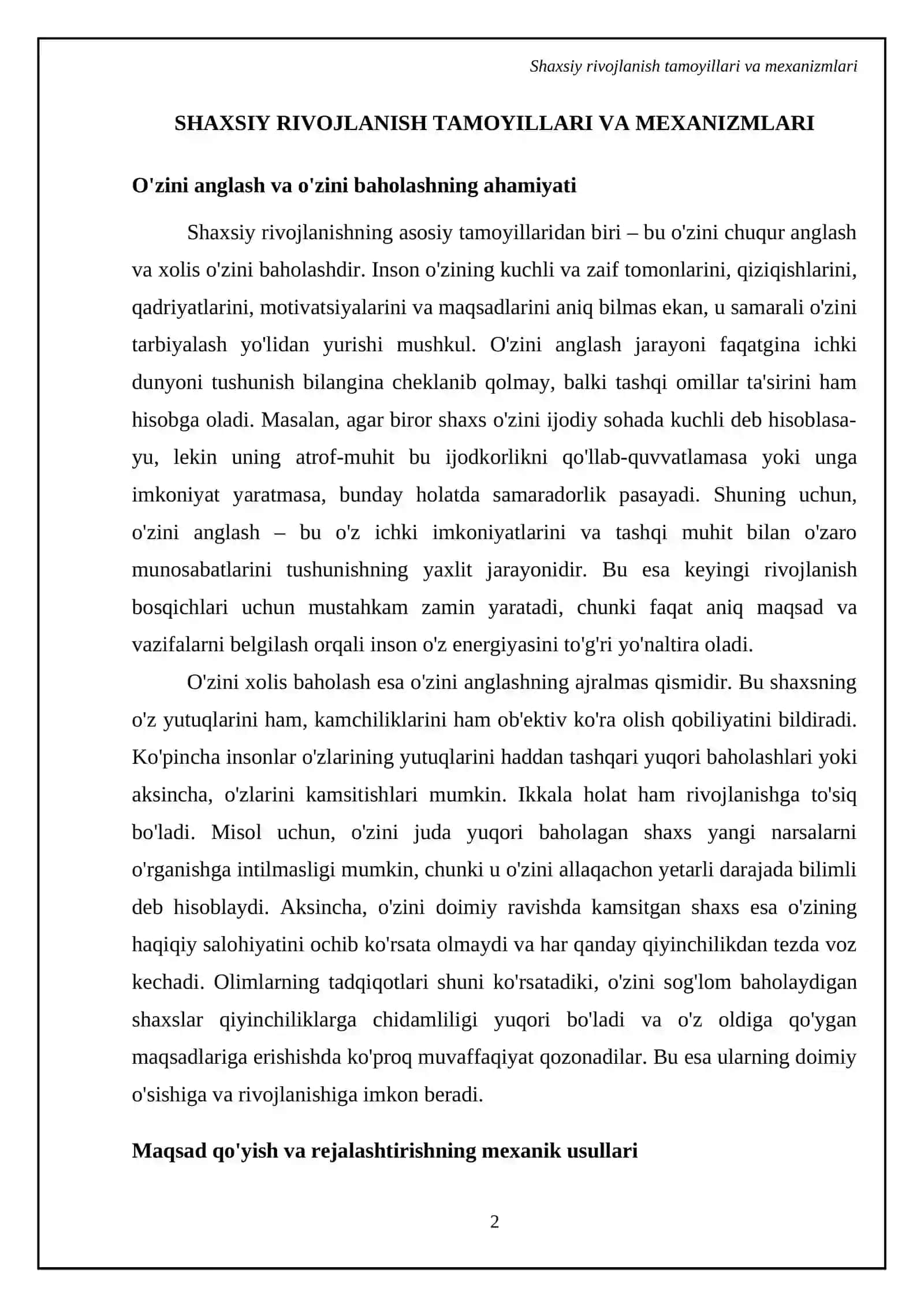Oʻz oʻzini tarbiyalash va oʻz ustida ishlash 4