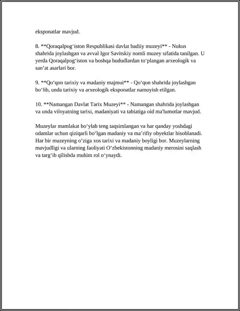 O‘zbekistonning eng yirik muzeylari: ro‘yxat va geografik tarqalishi 4