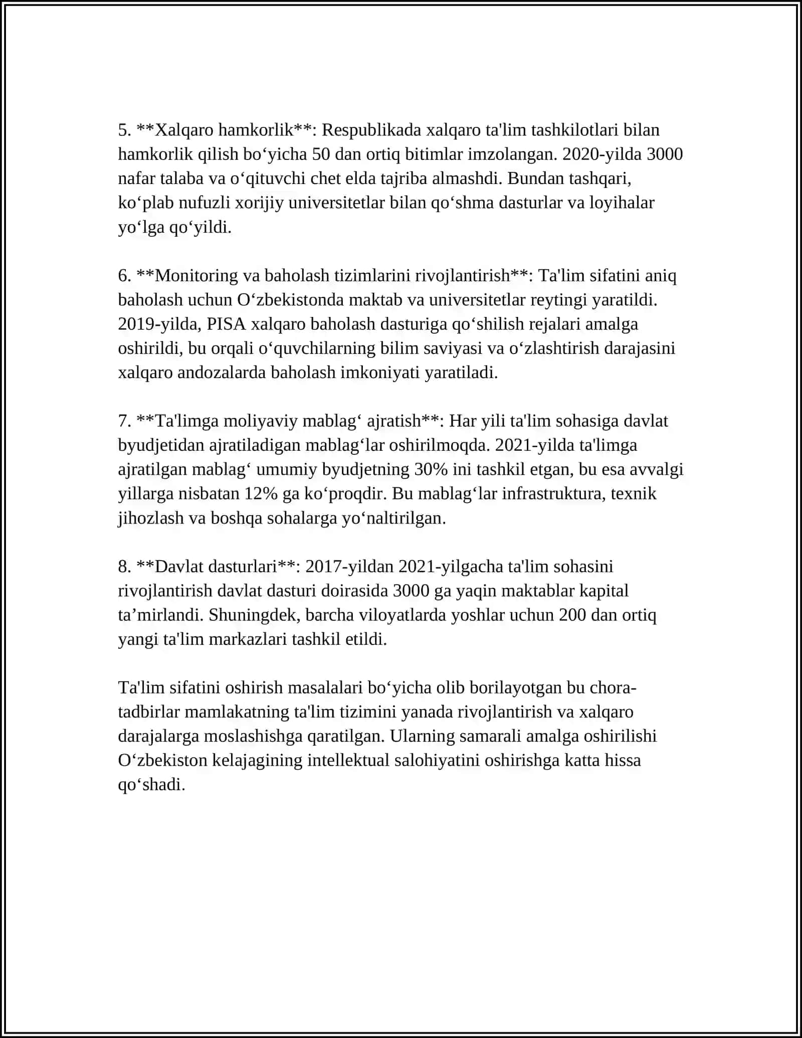 O'ZBEKISTON RESPUBLIKASI XALQ TA'LIMI TIZIMINI 2030- YILGACHA RIVOJLANTIRISH KONSEPSIYASI 4