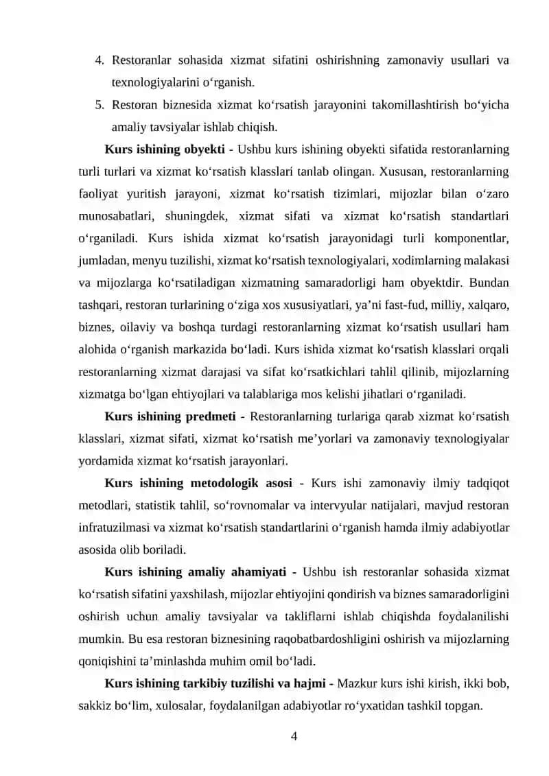 RESTARONLARNING TURLARI VA XIZMAT KO’RSATISH KLASSLARI 4