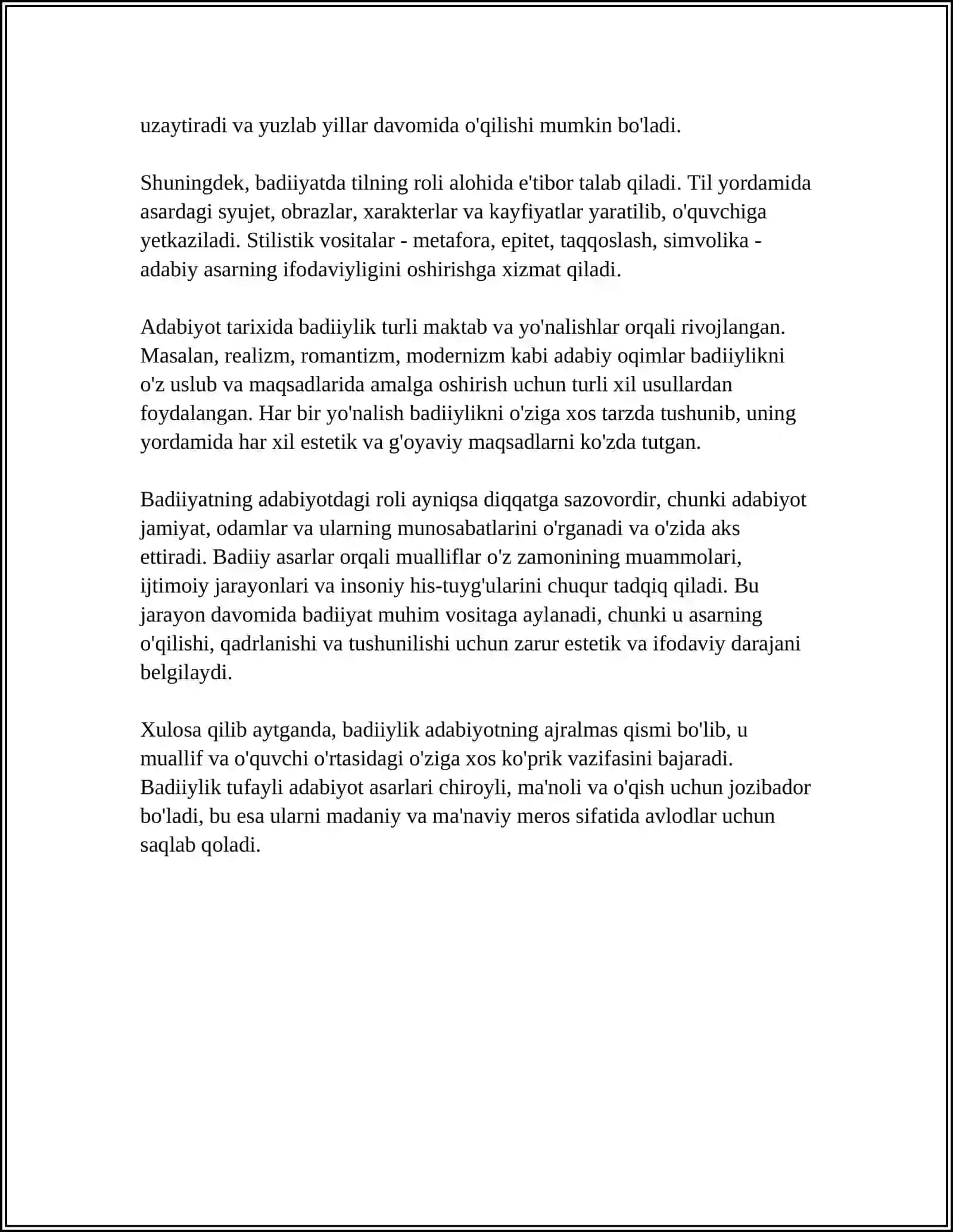 BADIIYLIK - ADABIYOTNING ASOSIY XUSUSIYATI. BADIIY ASAR TAHLILI 4
