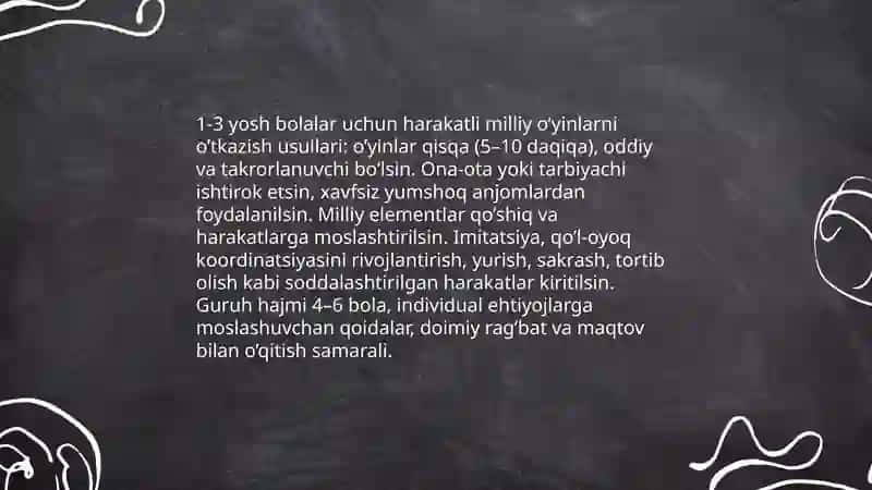 Milliy va harakatli o’yinlarni bolani yoshiga mos holda tanlash va o’tkazish 4