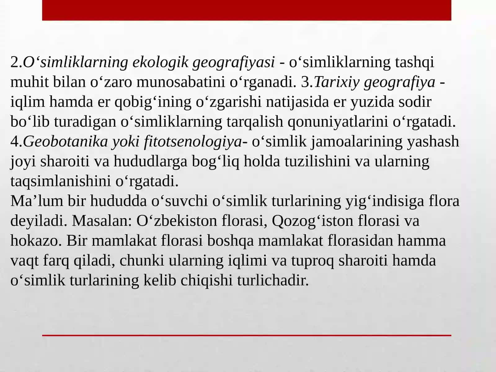 O'SIMLIKLAR GEOGRAFIYASI VA ANTROPOGEN OMILLAR, ULARNING QILSHLOQ XO’JALIGIDAGI AHAMIYATI 4