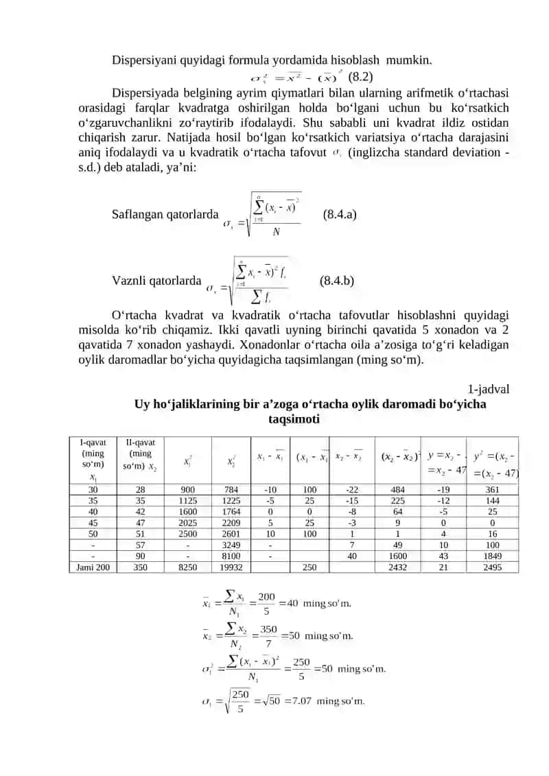 O'rtacha miqdorlar va variatsiya ko'rsatkichlari 4