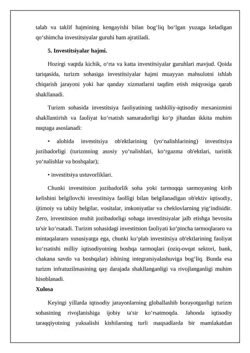 O‘zbekiston Respublikasida turizm sohasiga xorijiy investorlarni jalb qilish uchun qulay sarmoyaviy muhitni yaratish zarurati 4