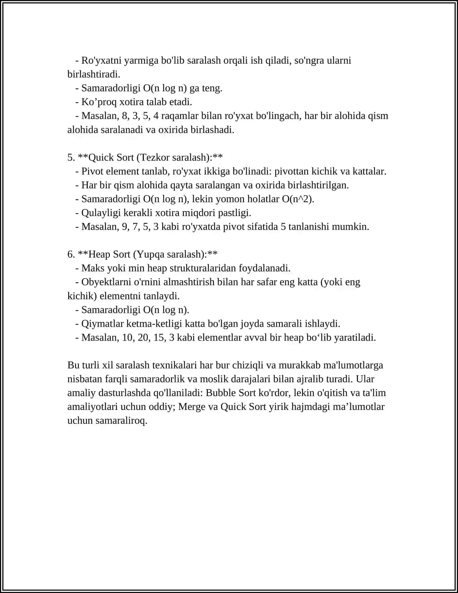 SARALASH USULLARINING TASNIFI.UMUMIY XUSUSIYATLAR 4