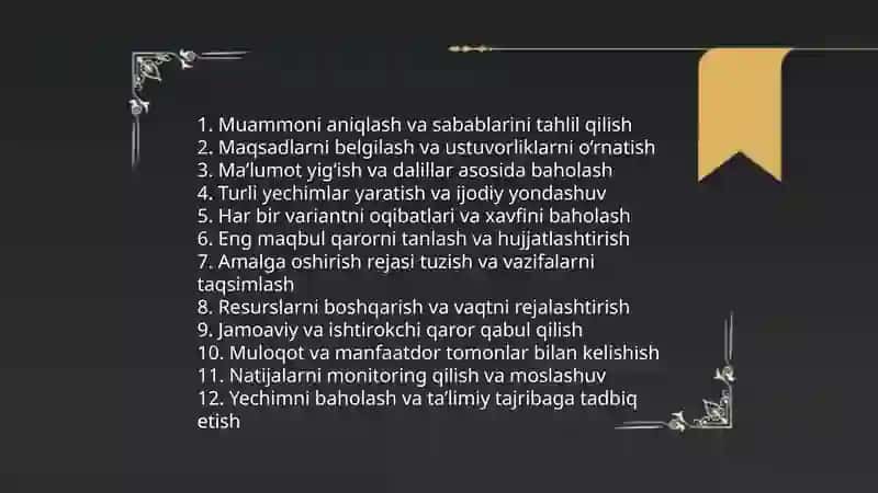Oʻqituvchi faoliyatida muammoli vaziyatlarni hal qilish kompetensiyasi 4