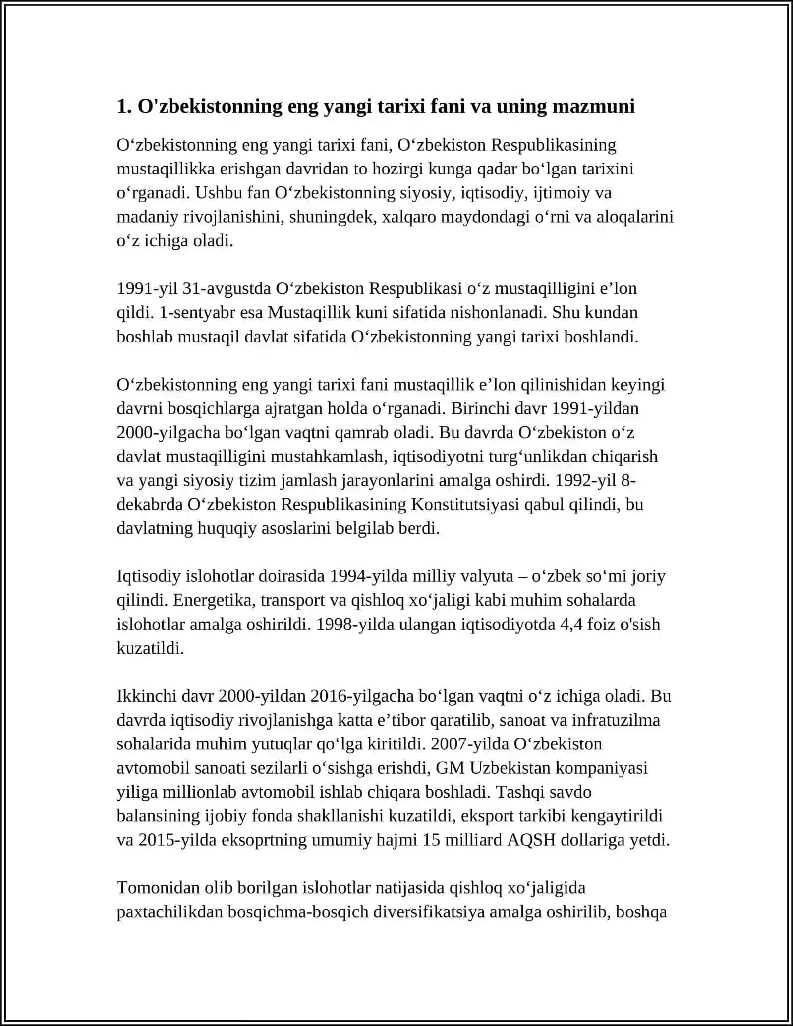BARKAMOL AVLOD TARBIYASIDA "O'ZBEKISTONNING ENG YANGI TARIXI FANI" NING TUTGAN O'RNI 4
