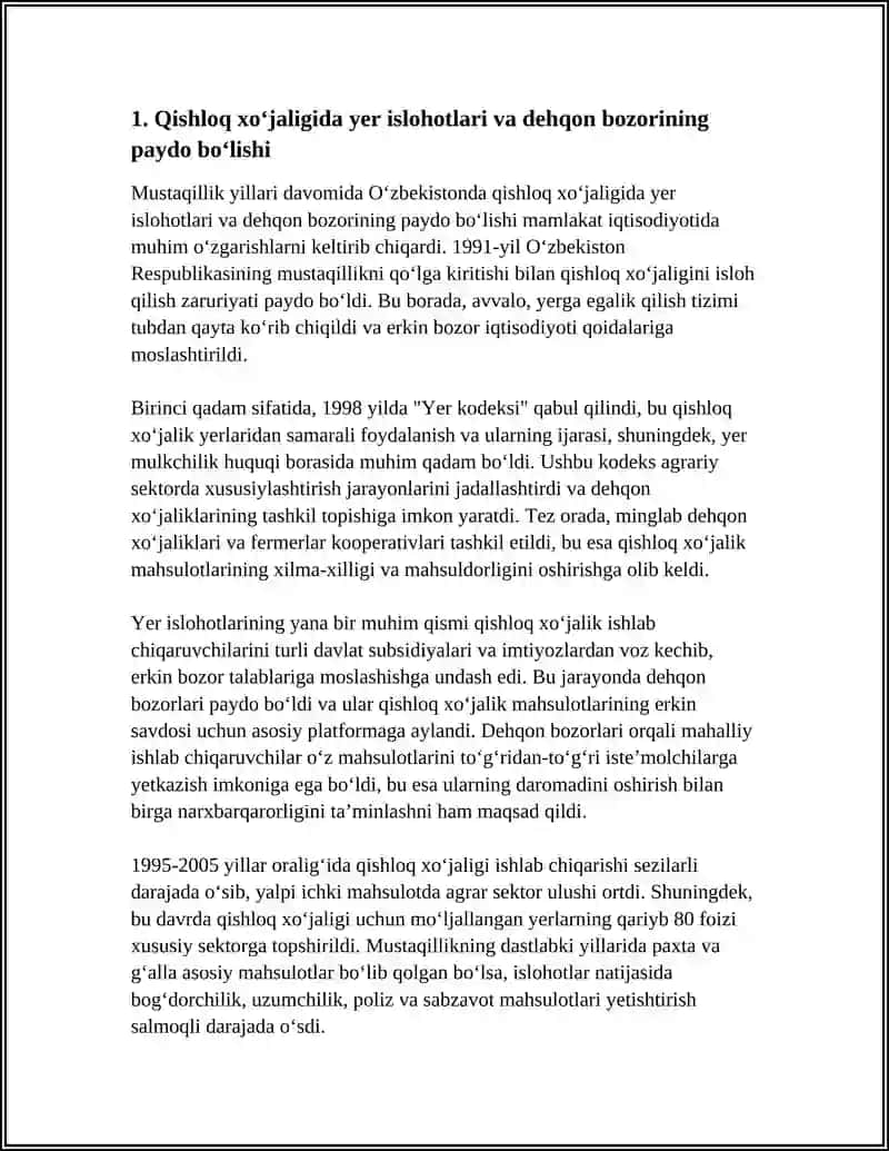 Qishloq xo‘jaligida yer islohotlari va dehqon bozorining paydo bo‘lishi 4