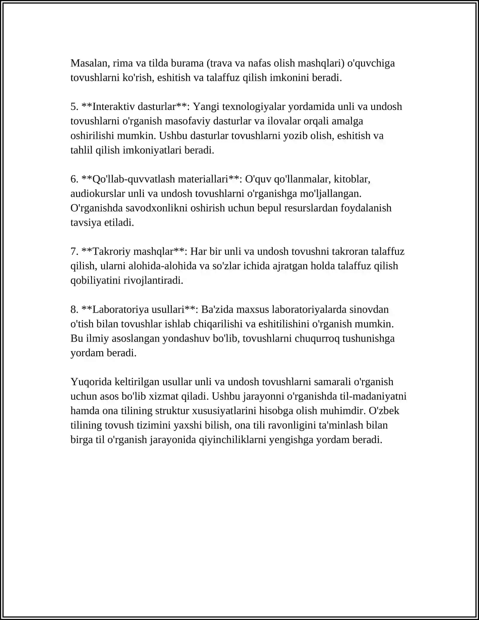 UNLI VA UNDOSH TOVUSHLARNI O'RGANISHDA LEKSIK MASHQLARNI TASHKIL ETISH 4