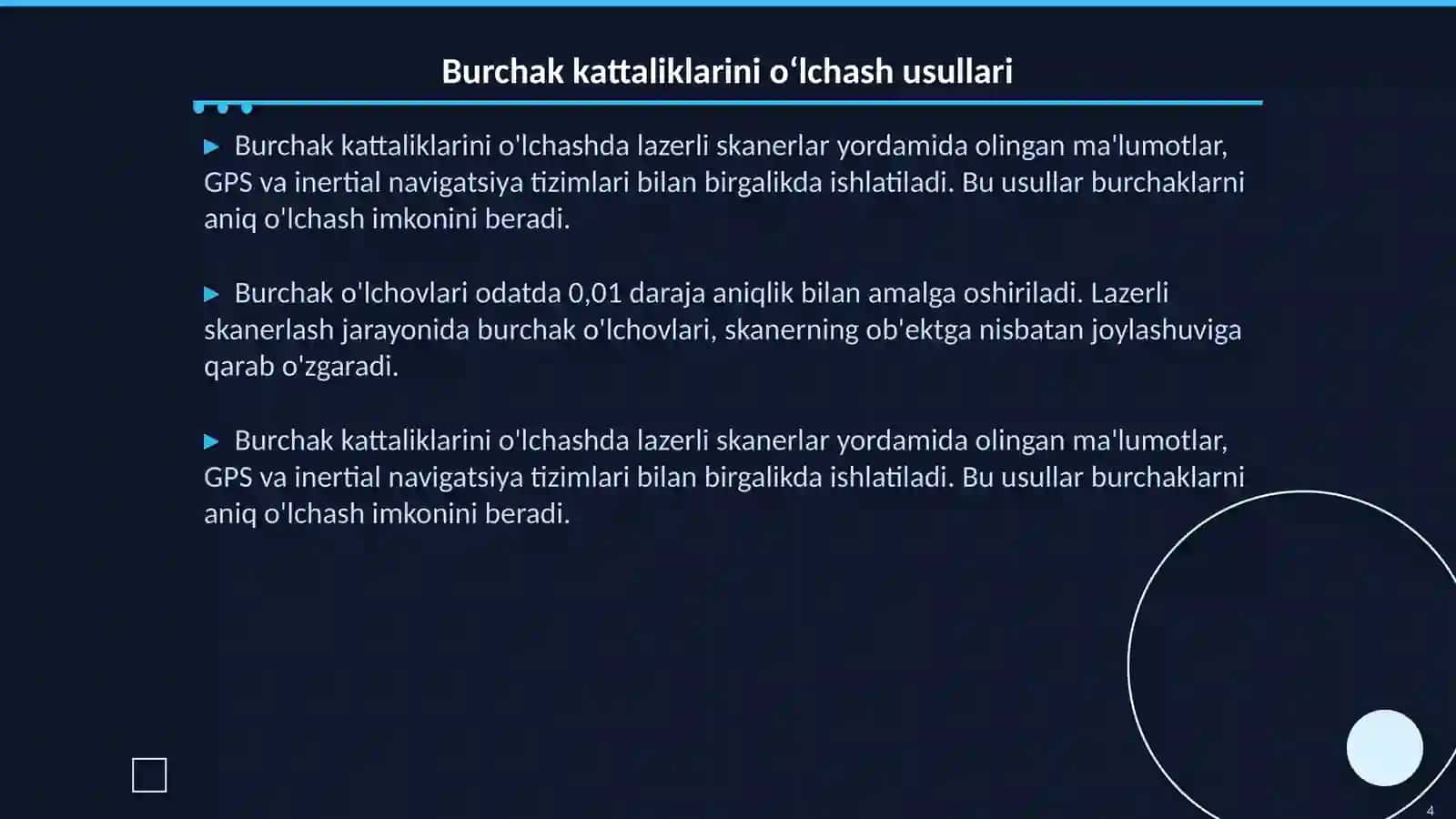 Yerdan bajarilgan lazerli skanerlashlarda burchak kattaliklarini o‘lchash usullari 4