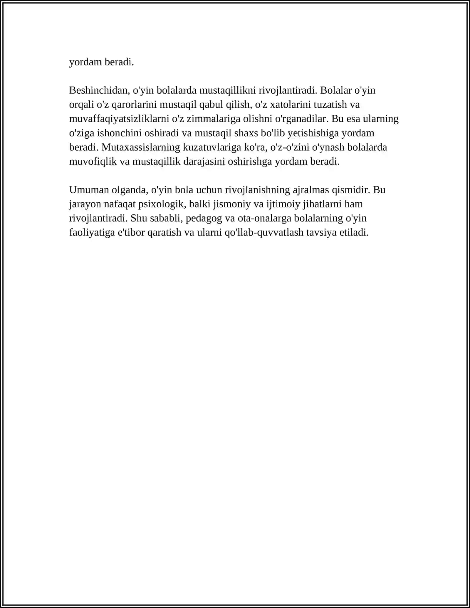 O'YIN BOLA FAOLIYATINING ASOSIY TURI 4