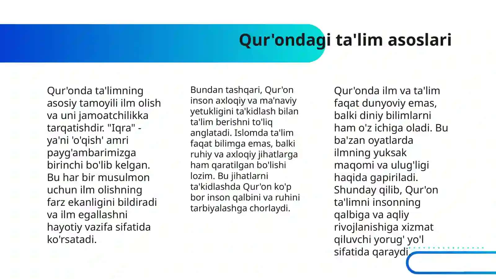 QUONI KARIM VA HADISI SHARIFLARDA TA'LIM TARBIYA MASALALARI 4