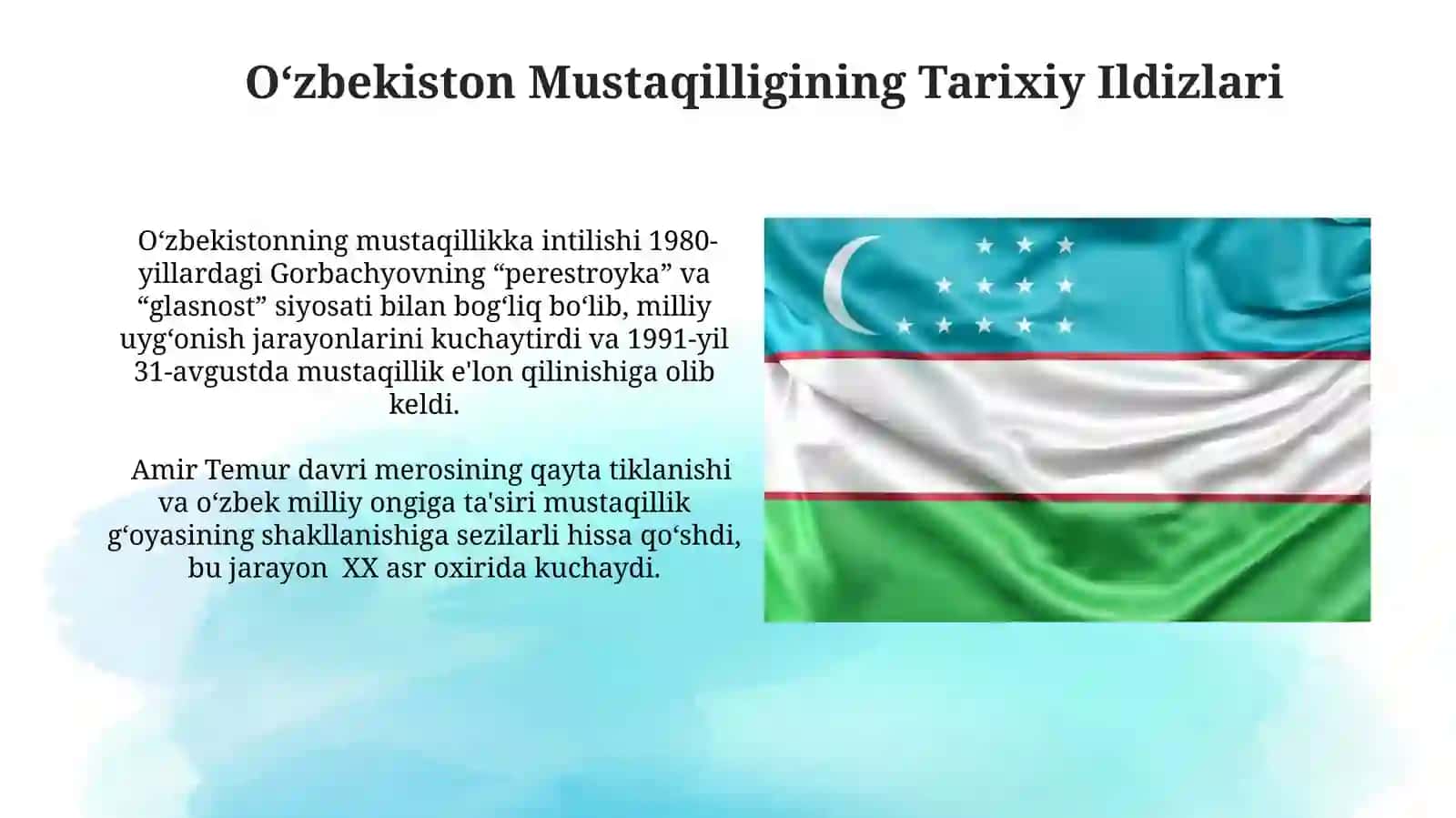 Mustaqil O'zbekiston Respublikasi tashkil topishining tarixiy ahamiyati 4