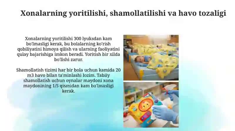 Bolalar muassalarini loyihalashtirish, jixozlanishiga bo’lgan gigiyenik talablar 4