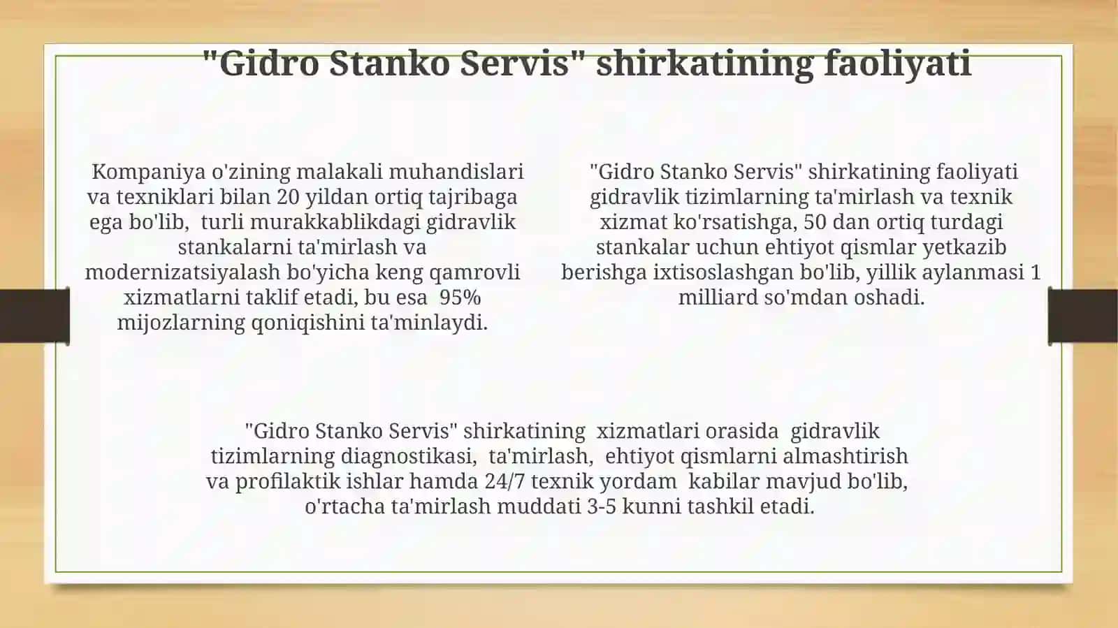 "Gidro Stanko Servis" kompaniyasi: Faoliyat va istiqbollari 4