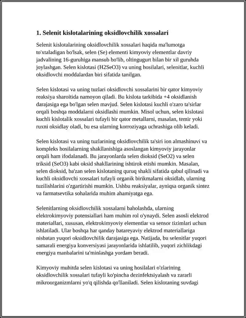 SELENIT VA TELLURIT KISLOTALAR.SULFID TELLURIT KISLOTALAR QATORIDA OKSIDLOVCHILIK-QAYTARUVCHILIK XOSSALARINING O'ZGARISHI 4
