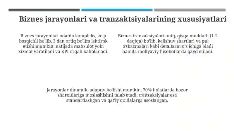 Biznes jarayonlari va tranzaksiyalari: Ta'riflar va turlari 4