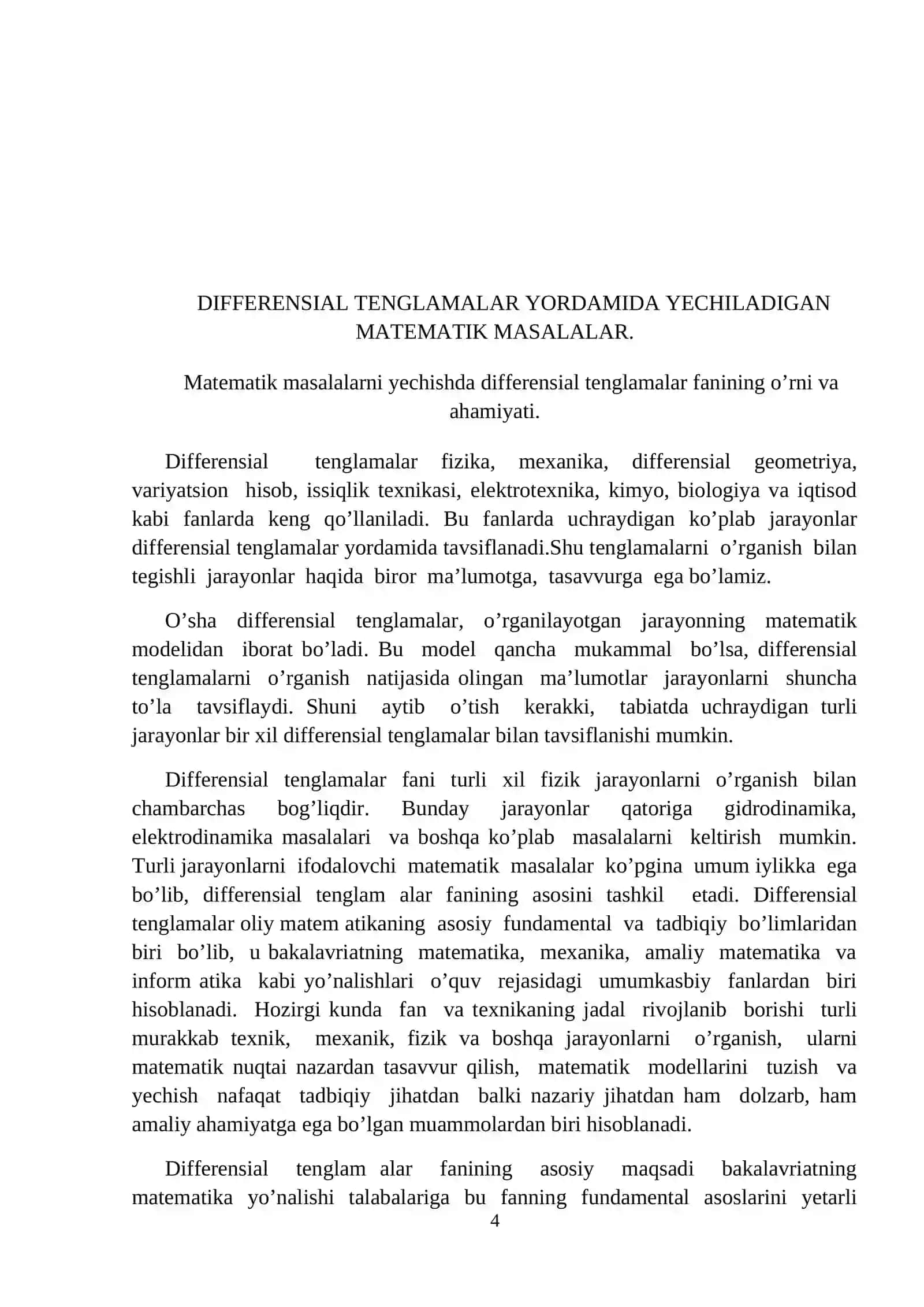 Differensial tenglamalar yordamida yechiladigan matematik masalalar 4
