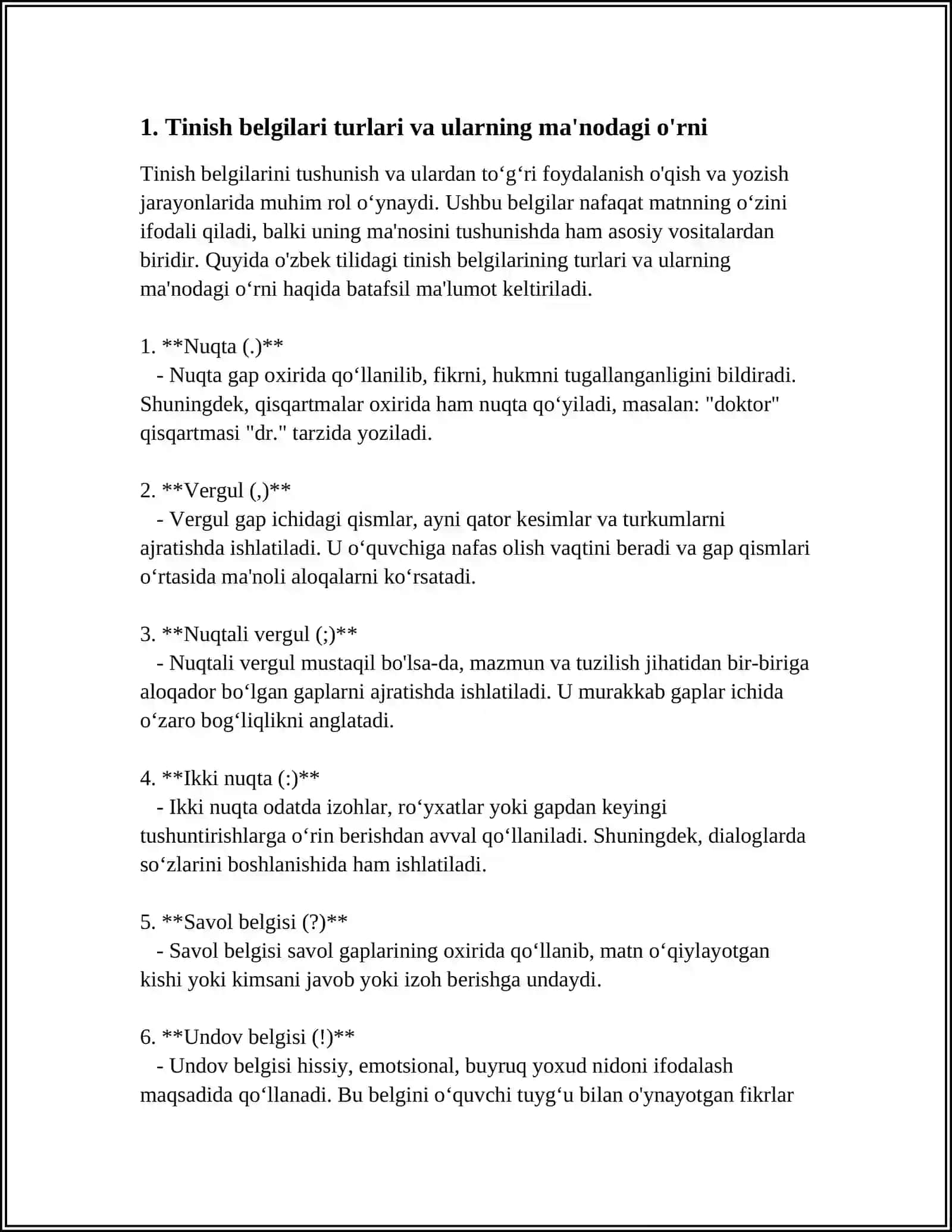 Yozma matnning mazmuni, ma'no qirralari, sintaktik va grammatik munosabatlarini aniqlashda tinish belgilarining o‘rni 4