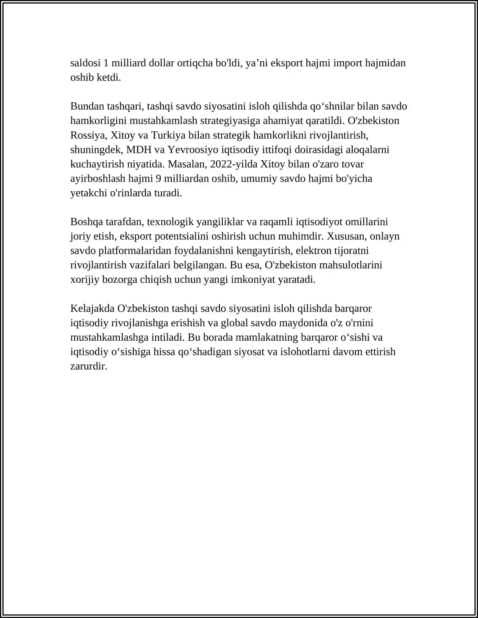 TASHQI IQTISODIY FAOLIYAT SOHASIDAGI ISLOHOTLAR 4