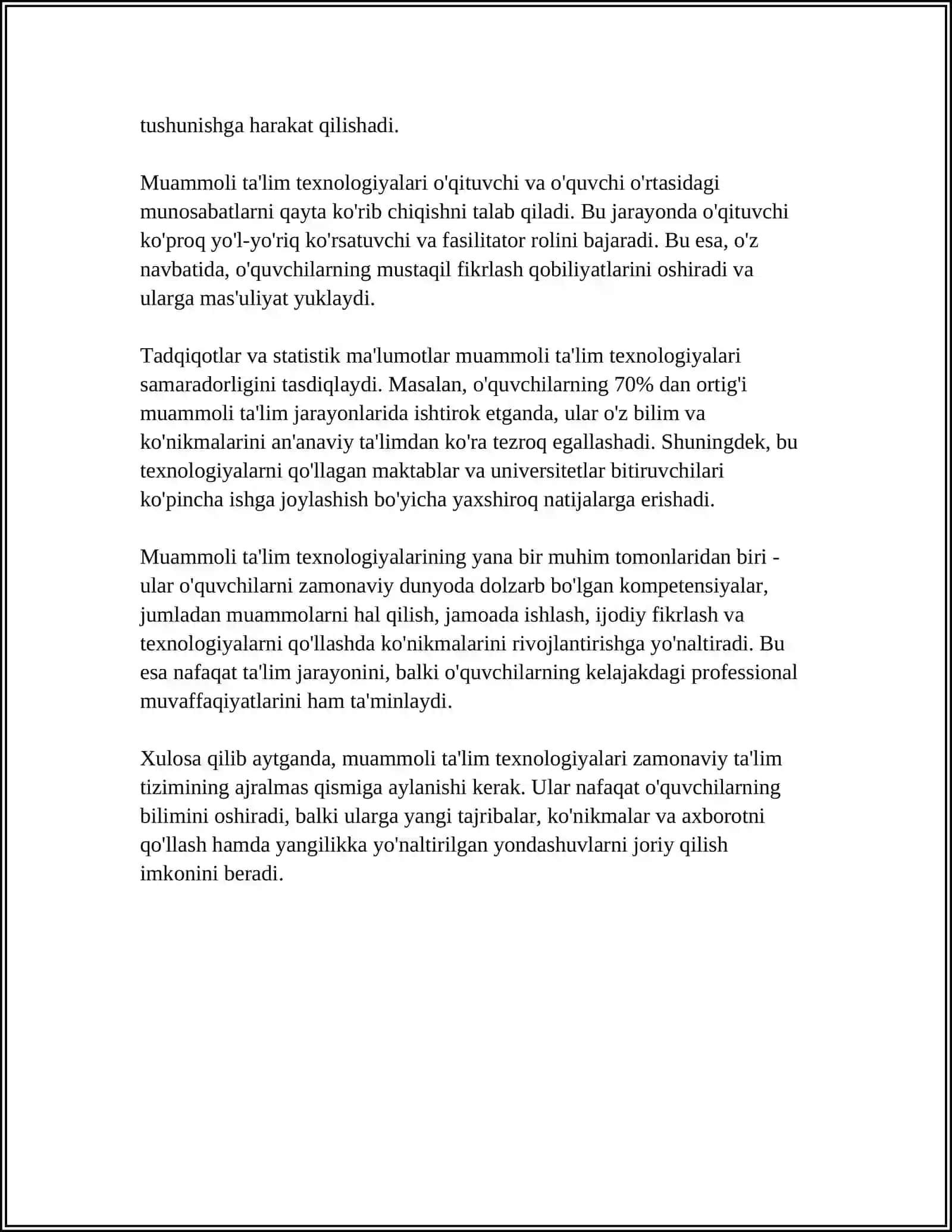 MEHRIBONLIK UYI TARBIYALANUVCHILARI BILAN OLIB BORILADIGAN IJTIMOIY PEDAGOG FAOLIYATIDA MUAMMOLI TAʼLIM TEXNOLOGIYALARIDAN FOYDALANISH 4