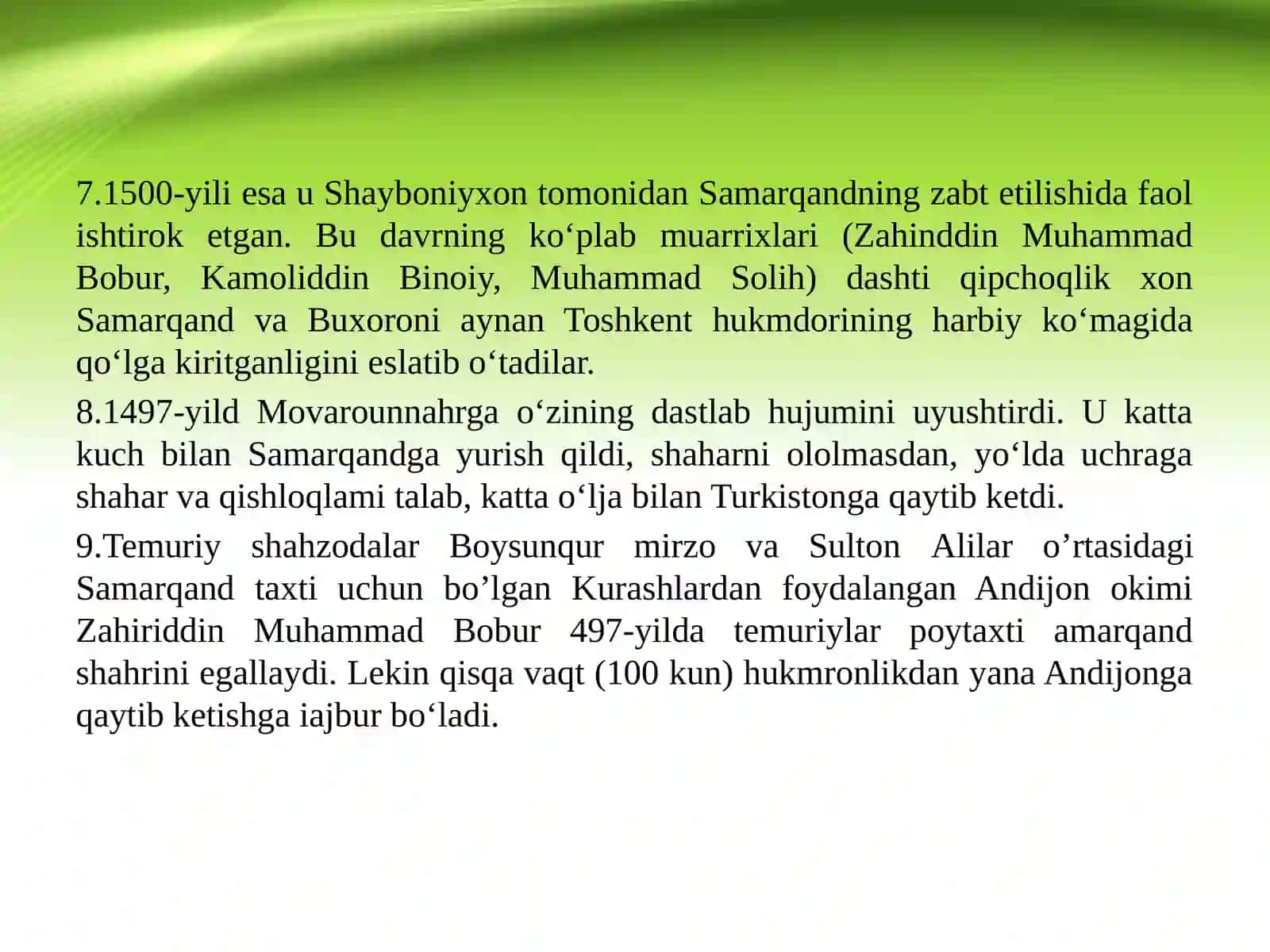 MOVAROUNNAHRDA SHAYBONIYLAR SULOLASI HUKMRONLIGINING O’RNATILISHI 4