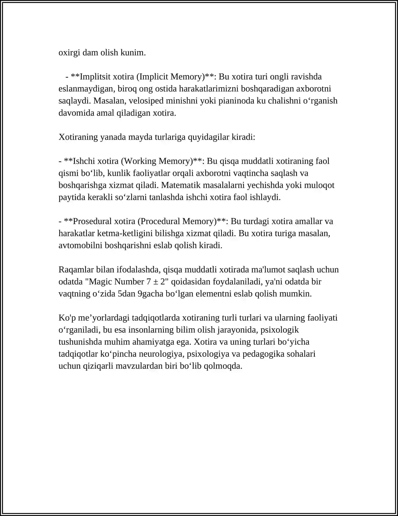 XOTIRA VA DIQQAT TÕGʻRISIDA TUSHUNCHA 4