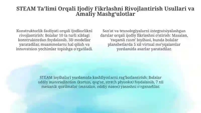 Ijodiy Fikrlashning Mohiyati va STEAM Ta’limining Maktabgacha Ta’limdagi O‘rni 4
