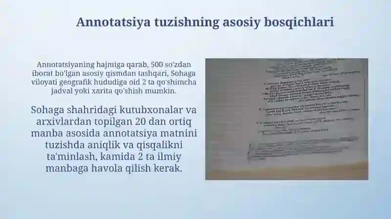 Sohaga oid ixtiyoriy ilmiy asarga annotatsiya tayyorlash 4