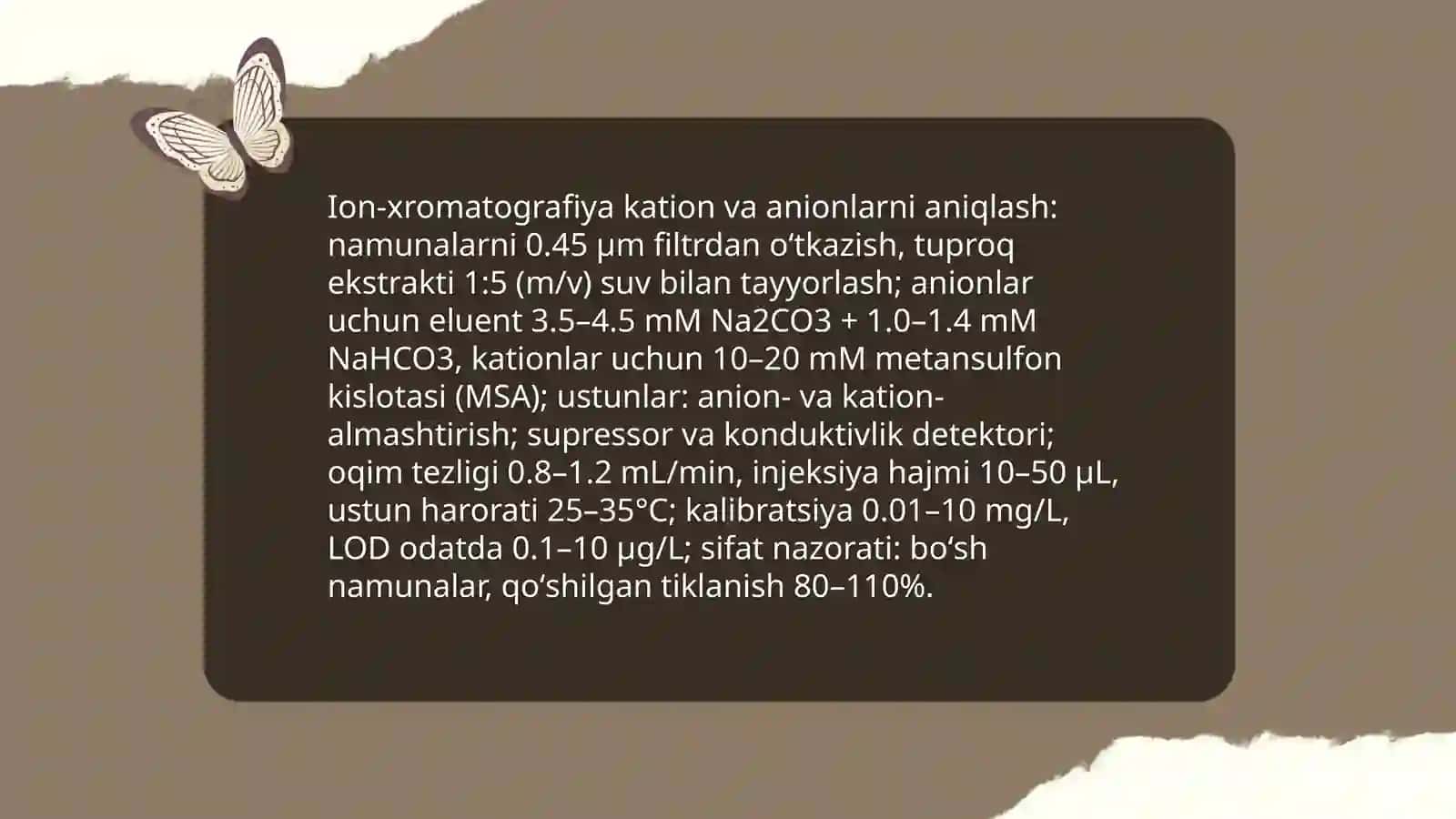 Tuproq va suvning ifloslanishida ion bogʻlanishli birikmalar aniqlash 4