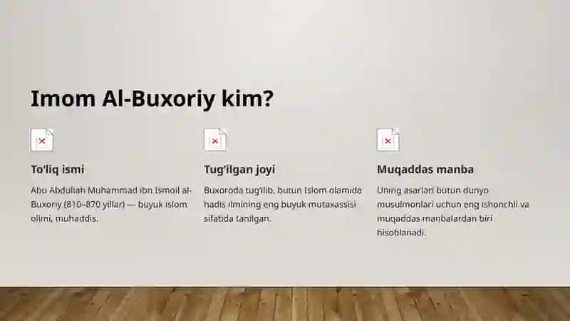 Oʻzbekiston oʻtmishi ham, kelajagi ham buyuk davlat.Imom Al- Buxoriy hayoti va ijodi 4