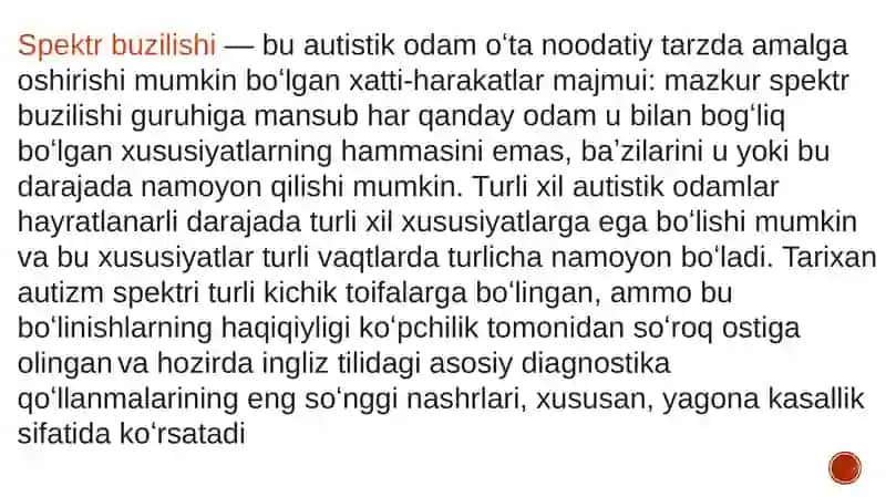 Turli darajadagi intelektual yetishmoqvchiligi bo’lgan bolalar, autistik spektr buzilishlariga ega  bolalar  uchun  inklyuziv ta’lim strategiyalari va ularni amalga oshirish shart sharoitlari. 4
