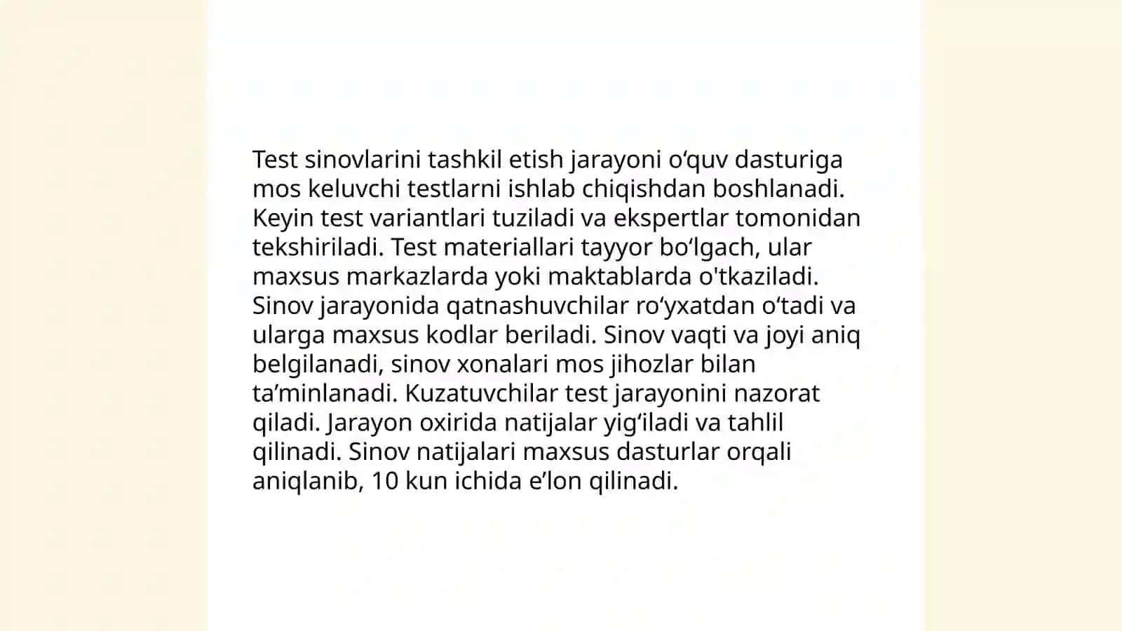 Test, testlarning turlari tashkil etish texnologiyasi 4
