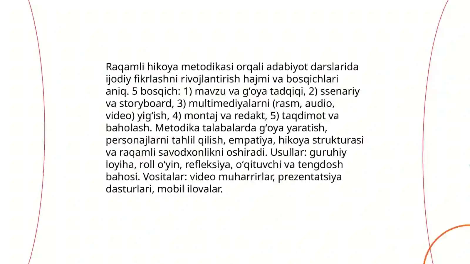 Adabiyot darslarida innovatsion texnologiyalardan foydalanish usullari Oʻzbek adabiyoti 4