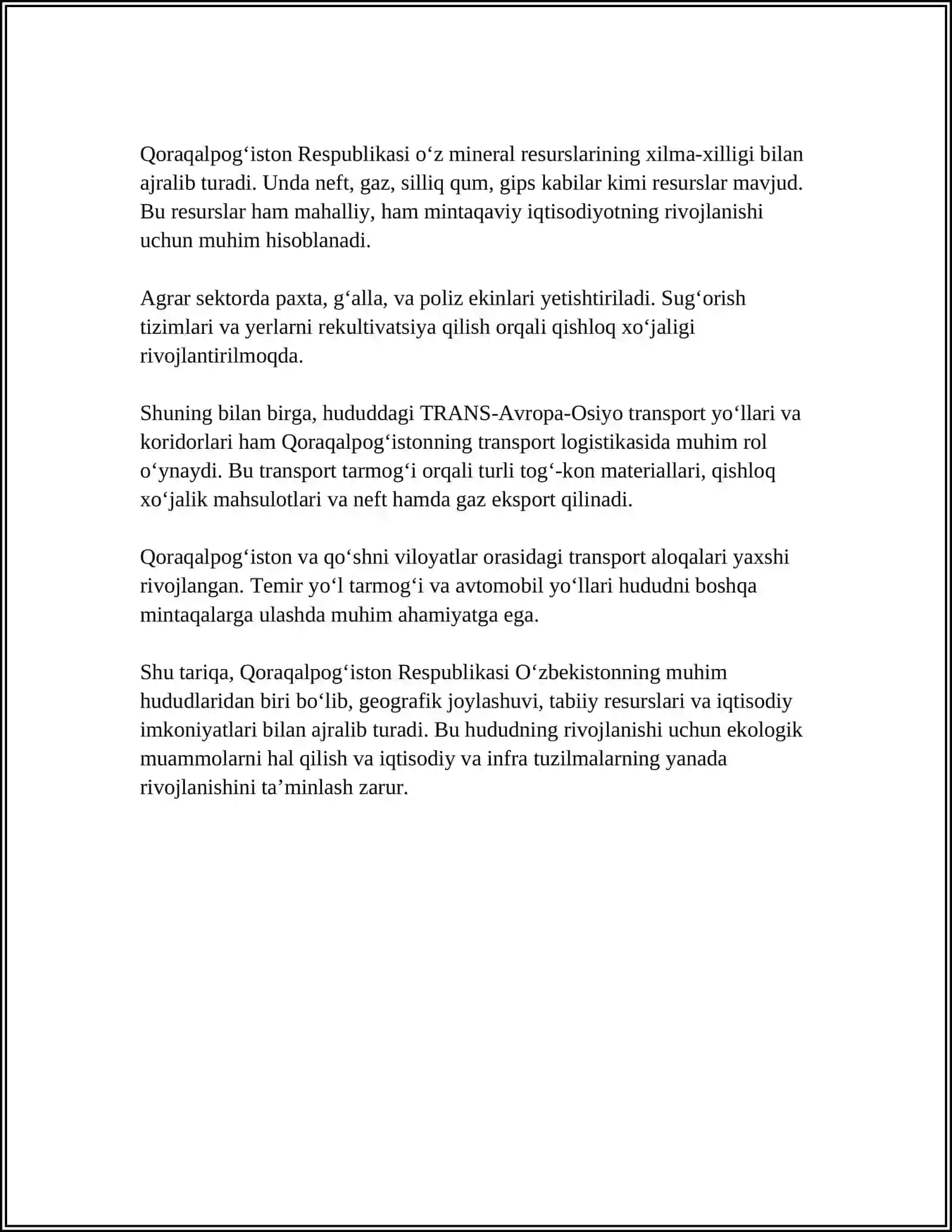 REFERAT Mavzu: QORAQALPOGʻISTON RESPUBLIKASI 4