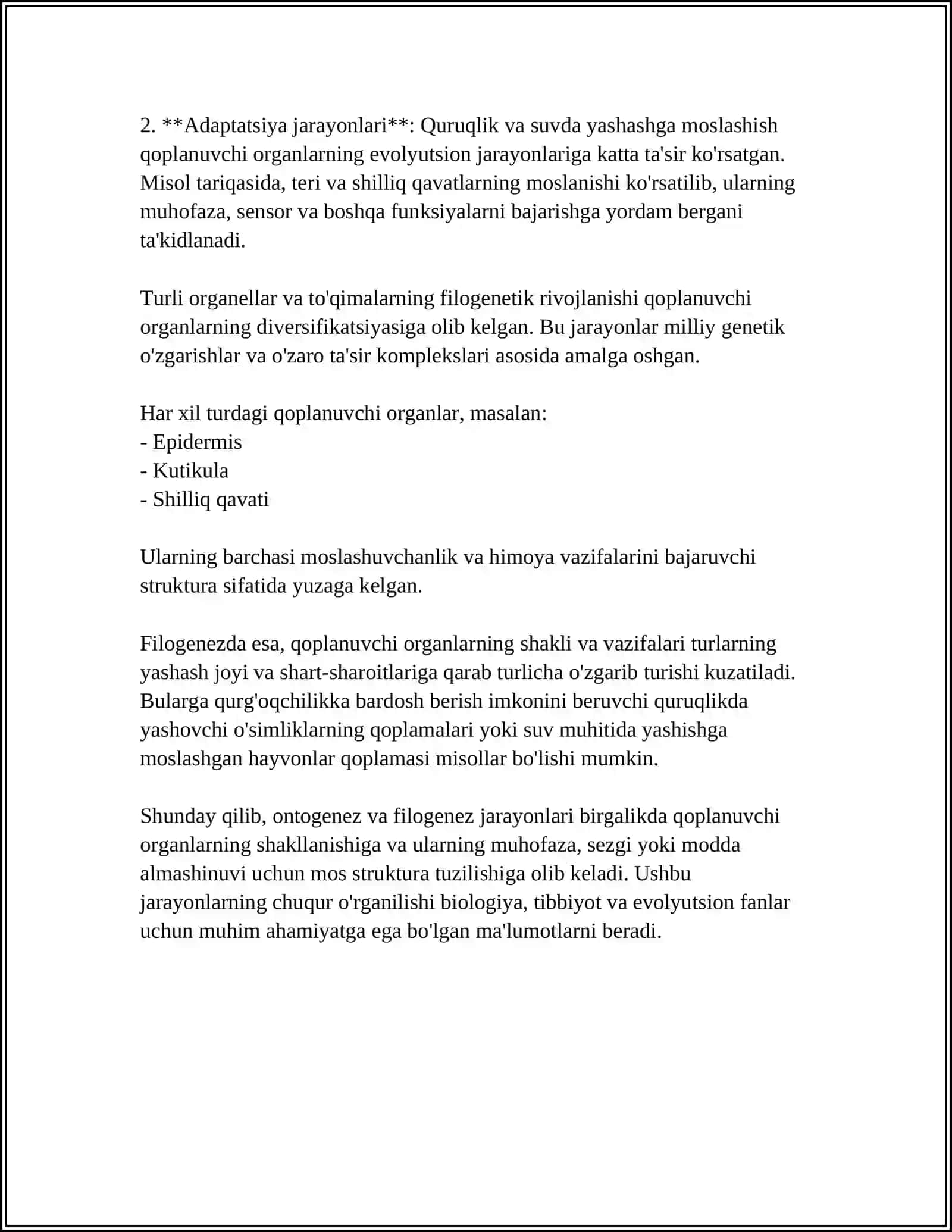 QOPLOVCHI ORGANLAR ONTO FILOGENEZI TAYANCH HARAKAT TIZIMI JINSIY TIZIM ONTO FILOGENEZI 4