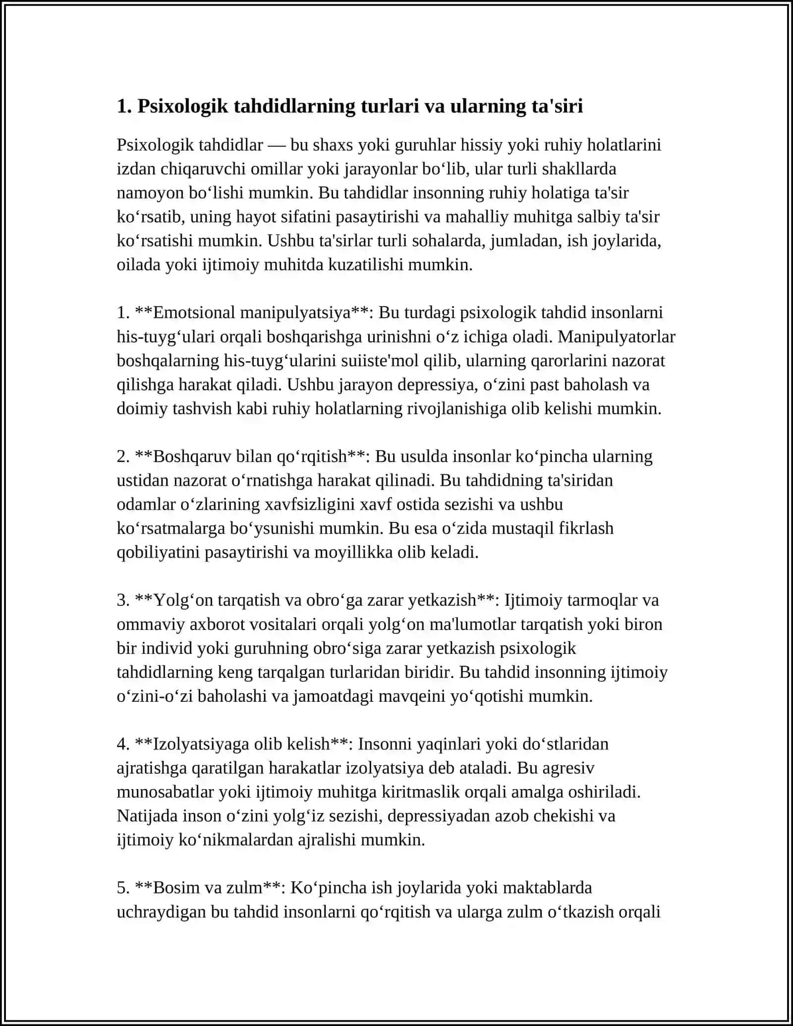 SHAXSGA YO‘NALTIRILGAN AXBOROT:PSIXOLOGIK,DINIY VA MADANIY TAHDIDLAR MAVZUSI BO‘YICHA SLAYD 4